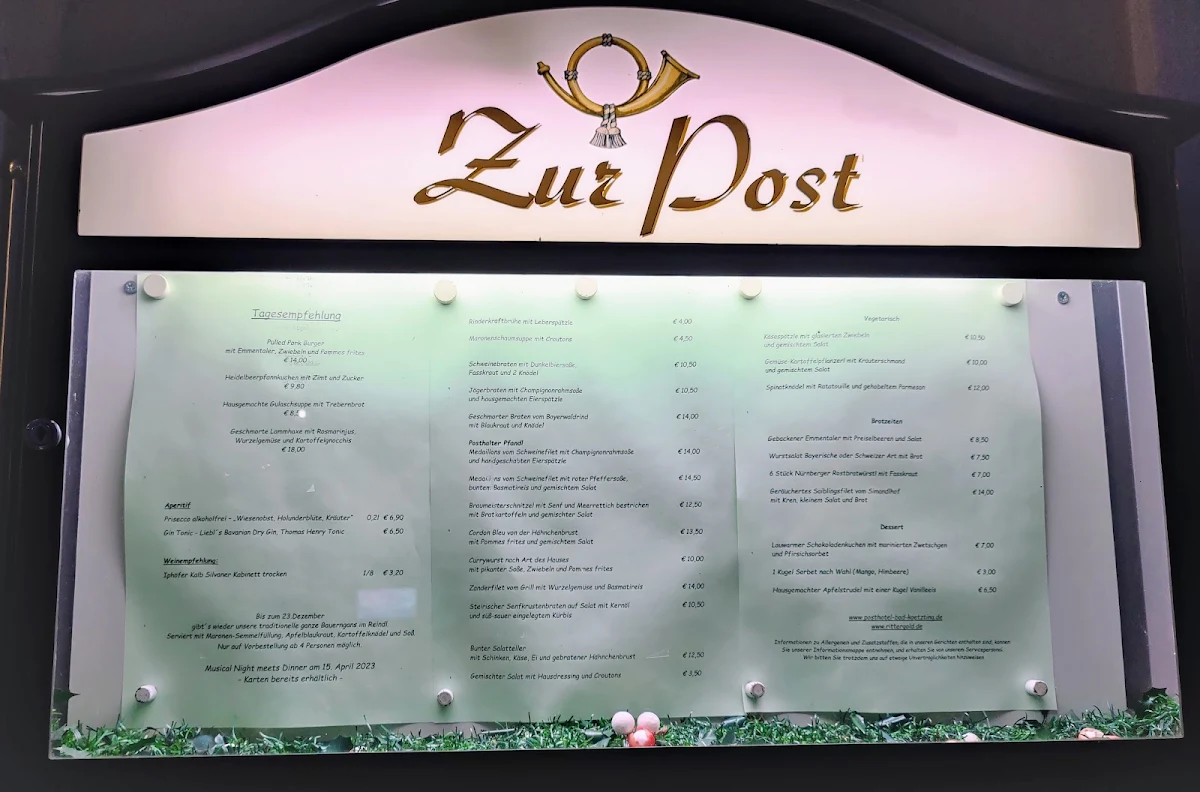 Speisekarte, Brauerei Gasthof "Zur Post"