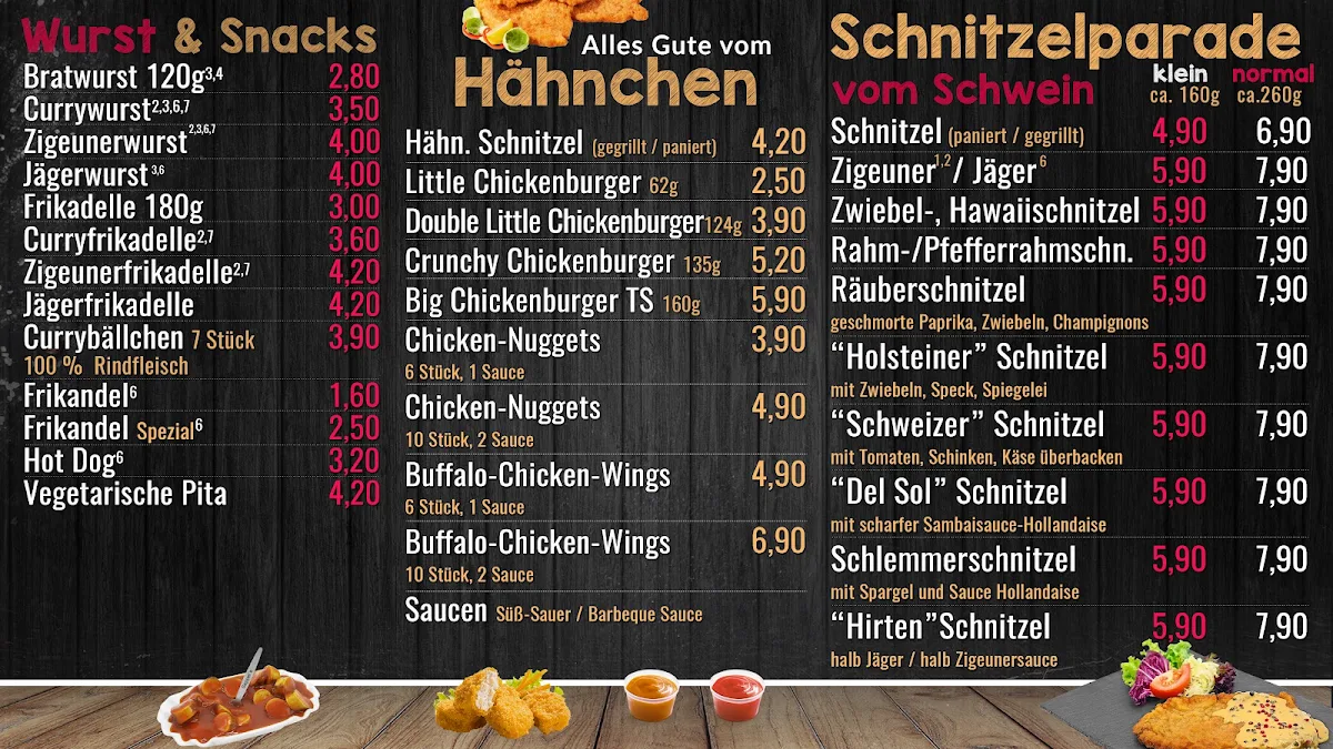Speisekarte, Seppels Schnellrestaurant