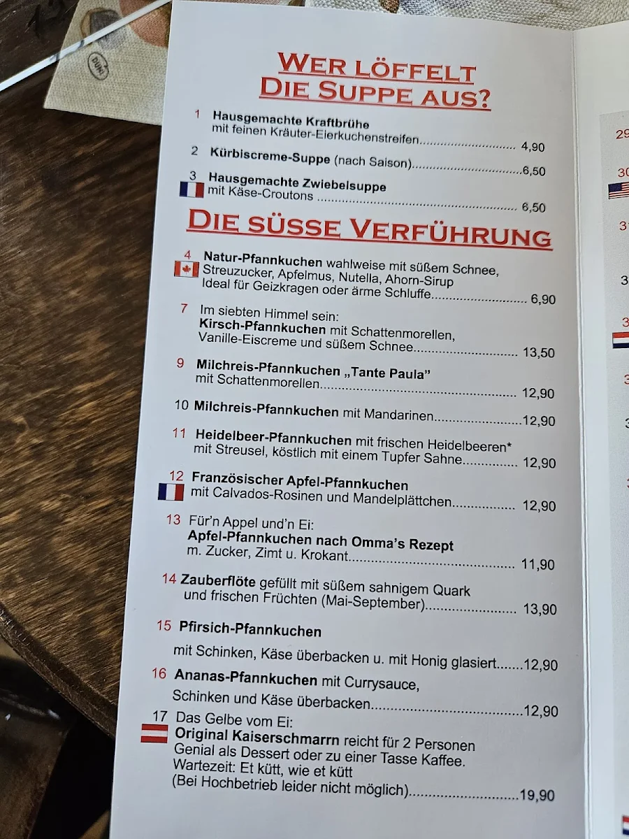 Speisekarte, Netzer Bahnhof - Das Pfannkuchenhaus