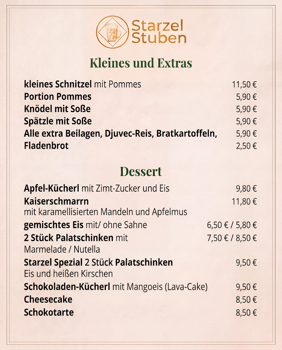 Speisekarte, Starzel-Stuben