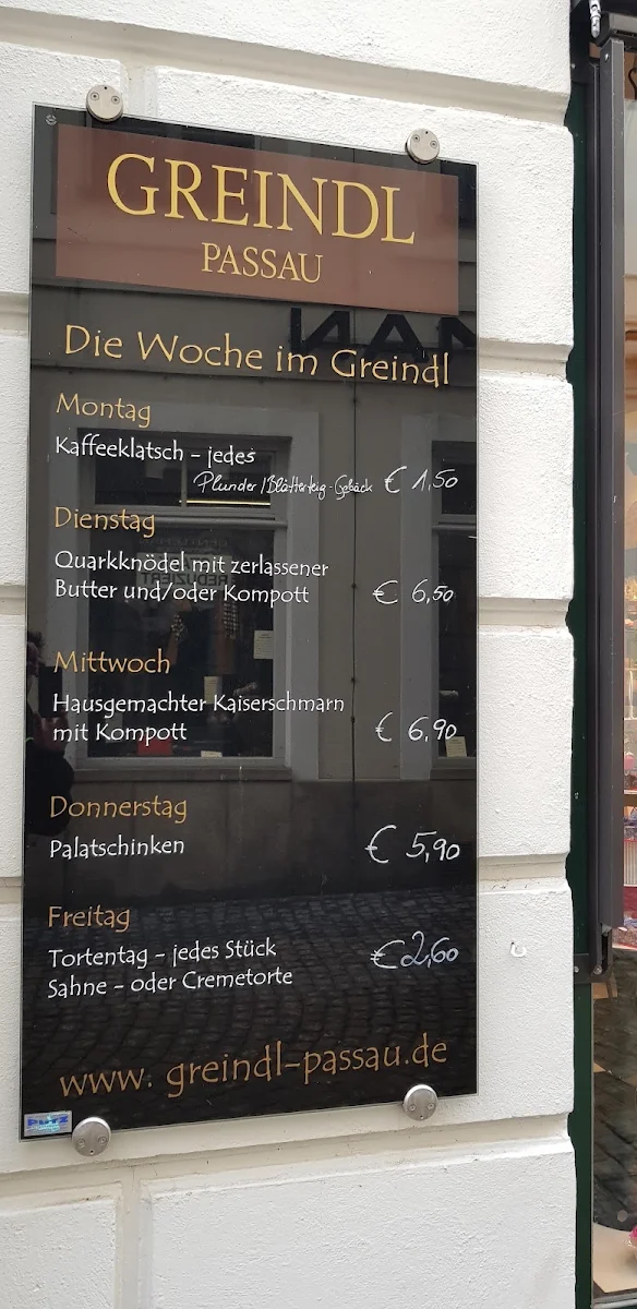 Speisekarte, Café Greindl