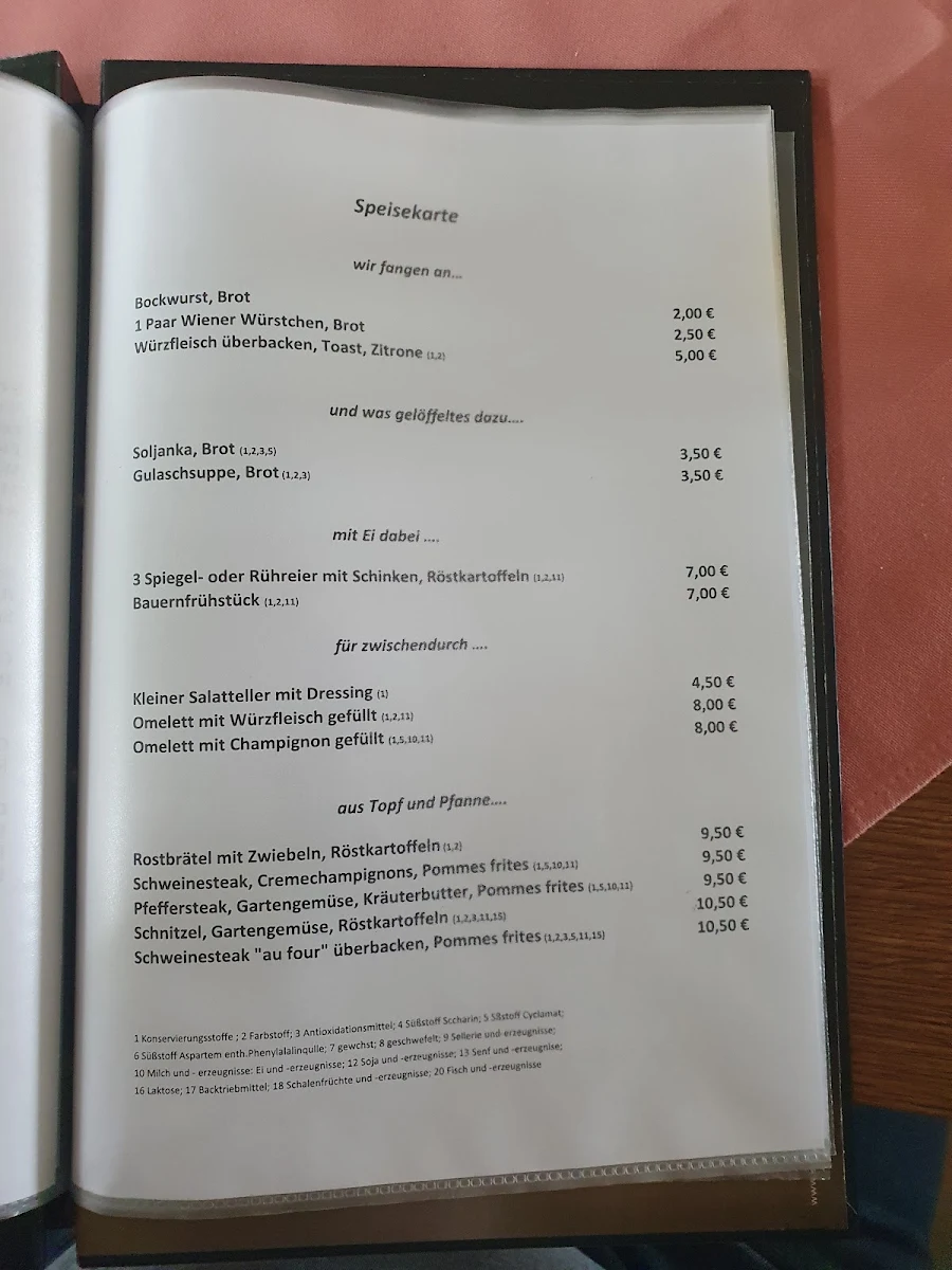 Speisekarte, Gaststätte "Am Fuchsberg" - Bernd Schmeißer