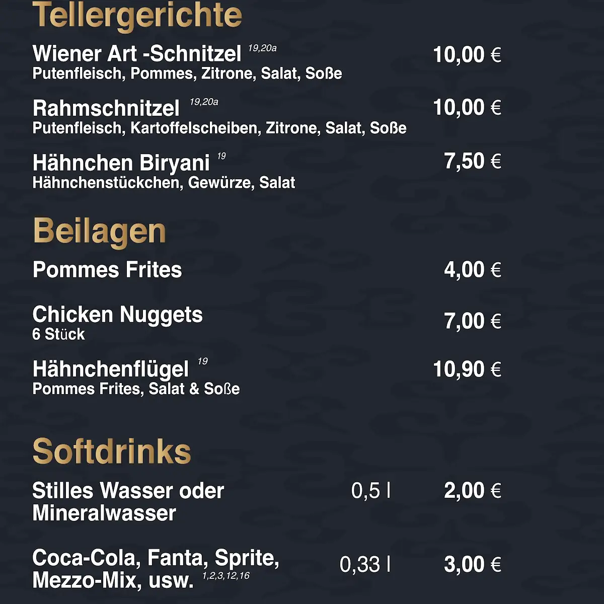 Speisekarte, Birlin Steak Döner House