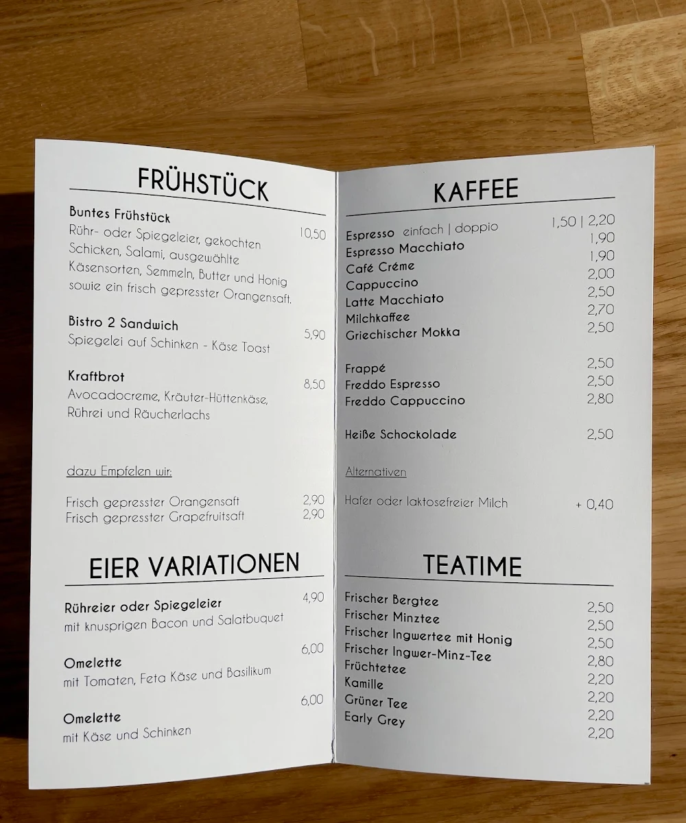 Speisekarte, BISTRO 2