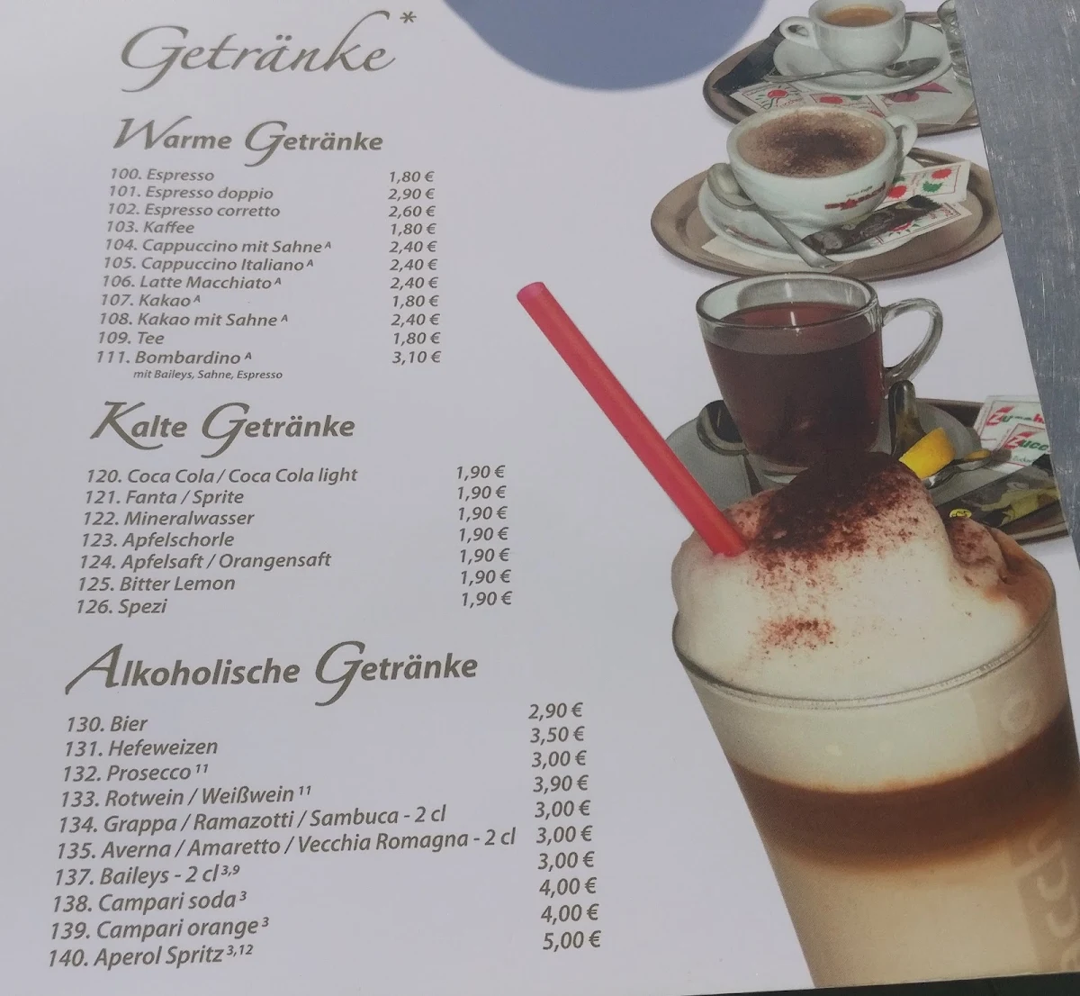 Speisekarte, Eiscafé Peppone Kohlscheid