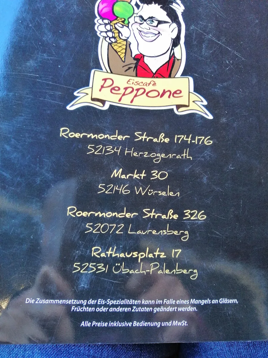 Speisekarte, Eiscafé Peppone Kohlscheid