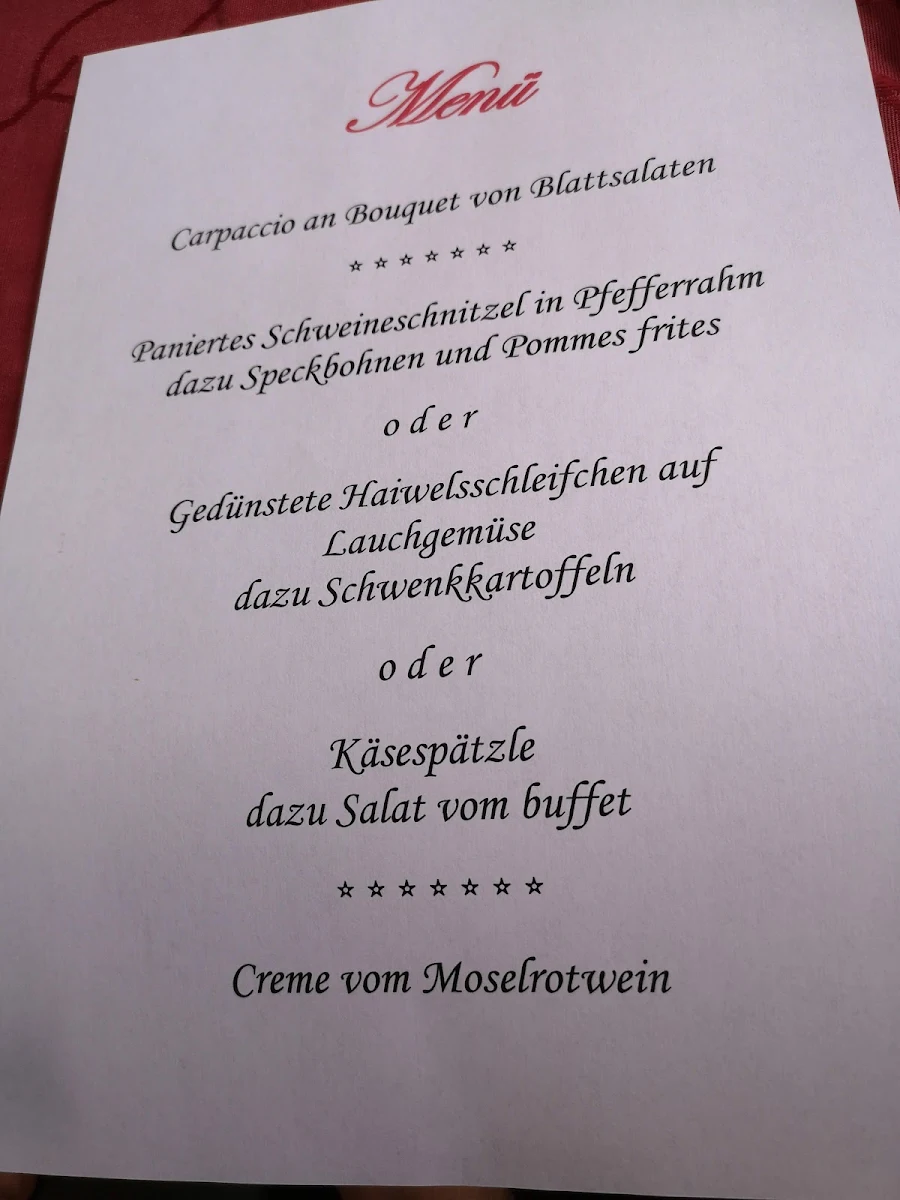 Speisekarte, Weinhaus Hotel zum Josefshof
