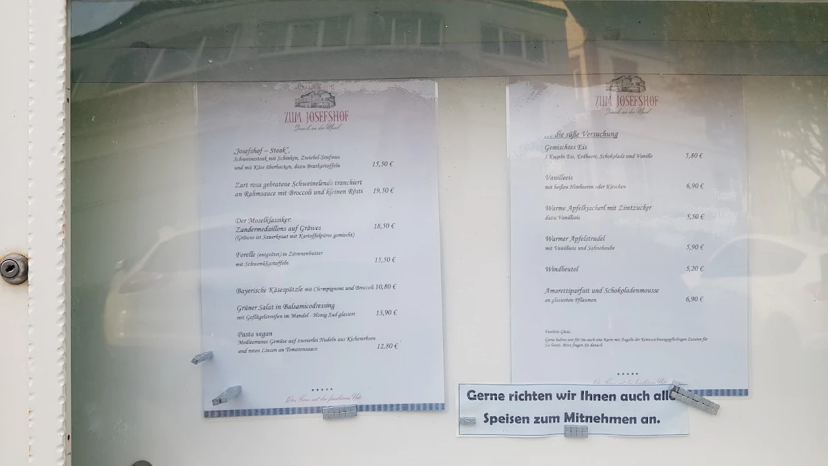 Speisekarte, Weinhaus Hotel zum Josefshof