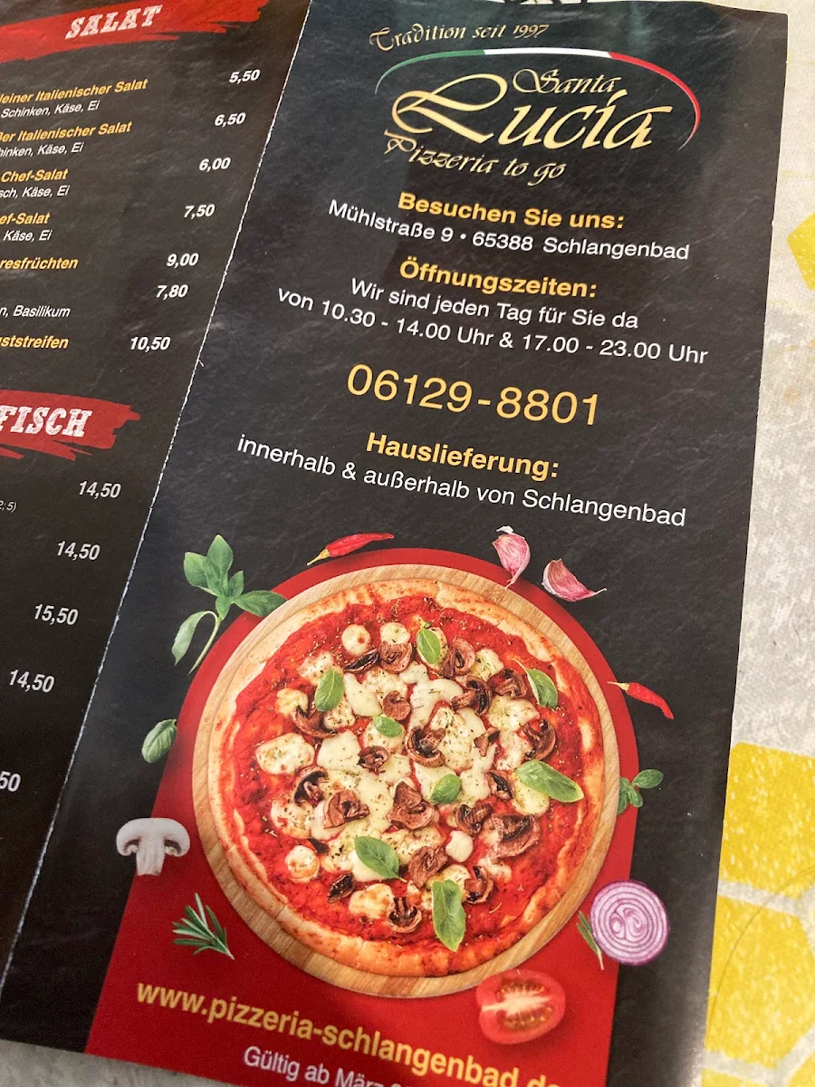 Speisekarte, Pizzeria Santa Lucia