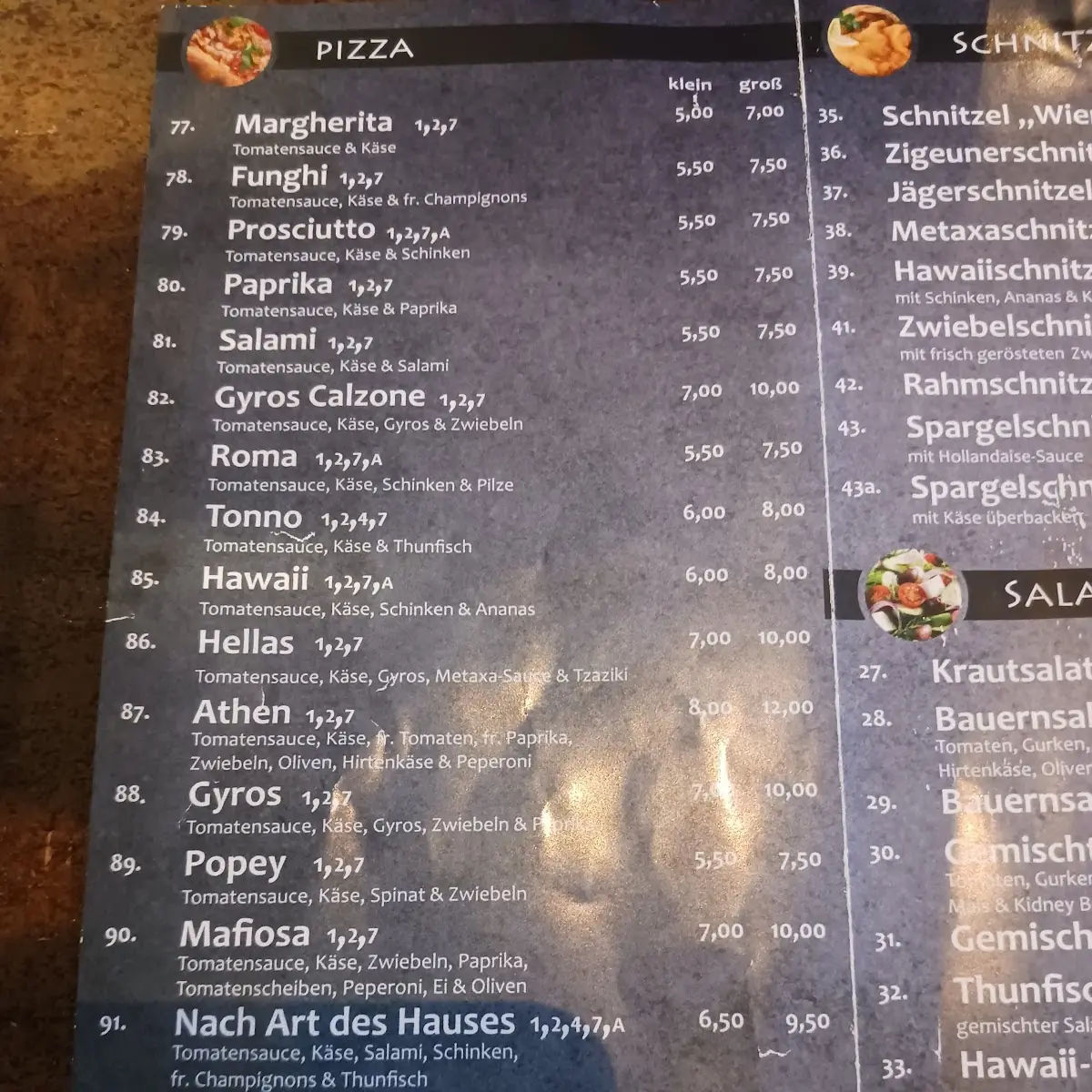 Speisekarte, Mykonos Grill