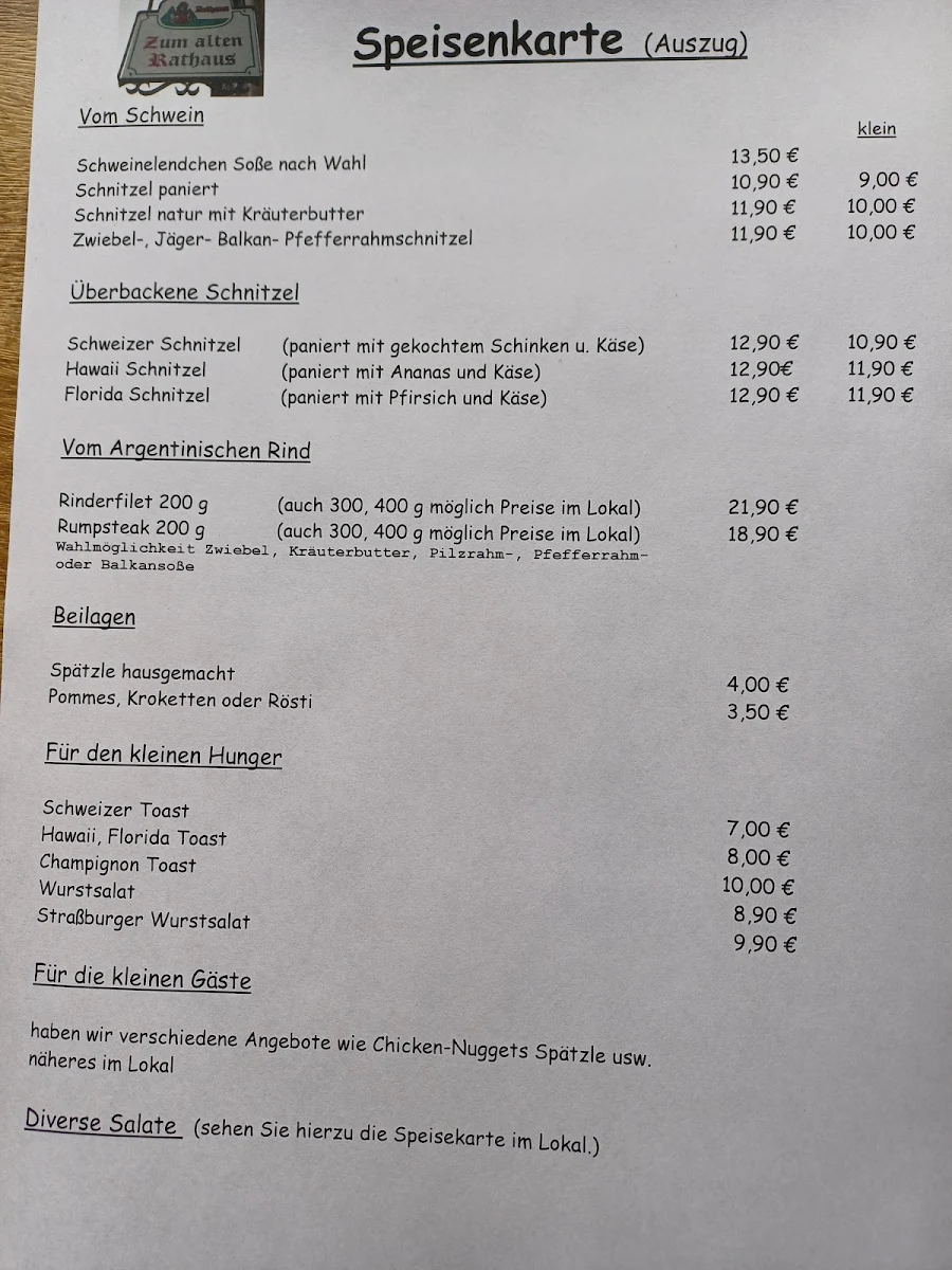 Speisekarte, Zum Alten Rathaus