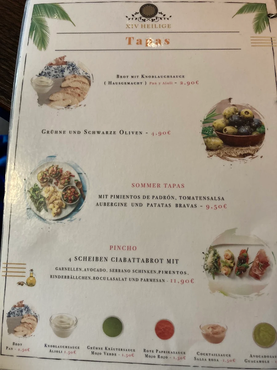 Speisekarte, Restaurant Tapas & Bar XIV Heilige