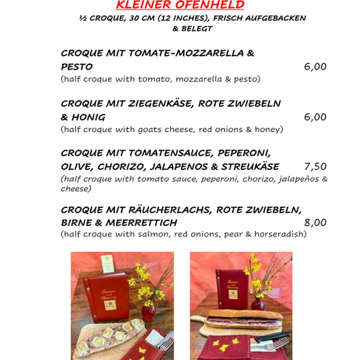 Speisekarte, Bistro Papillon