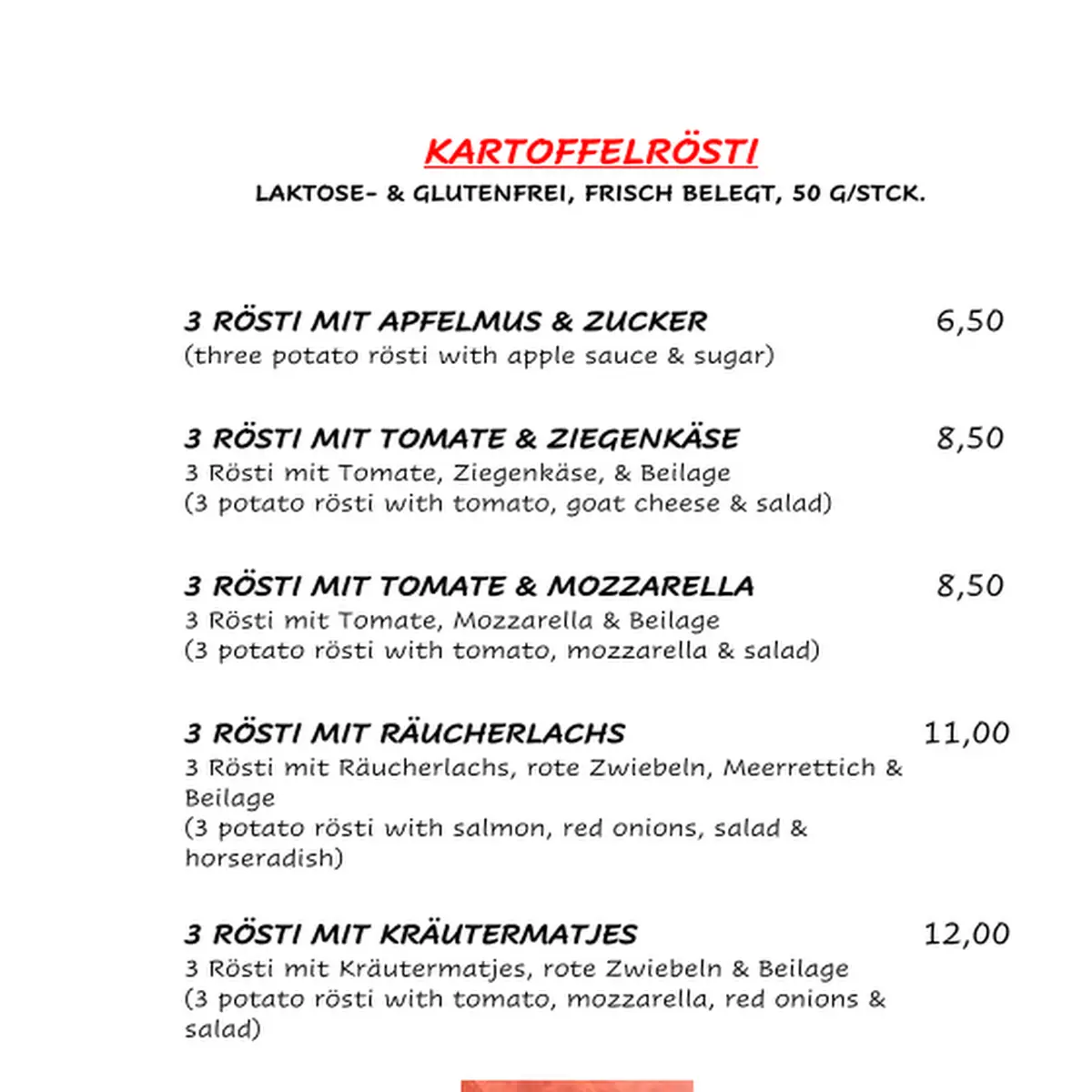 Speisekarte, Bistro Papillon