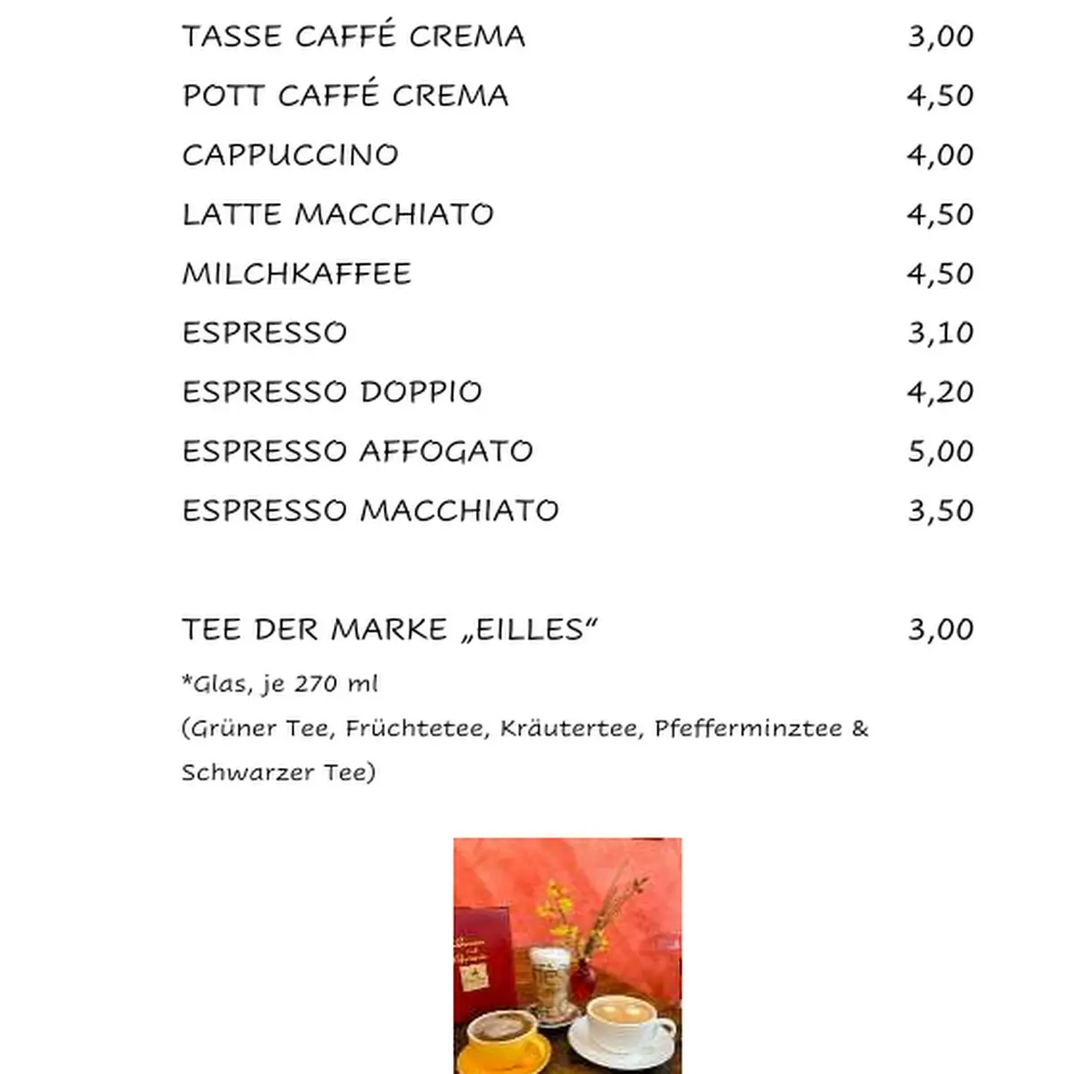 Speisekarte, Bistro Papillon