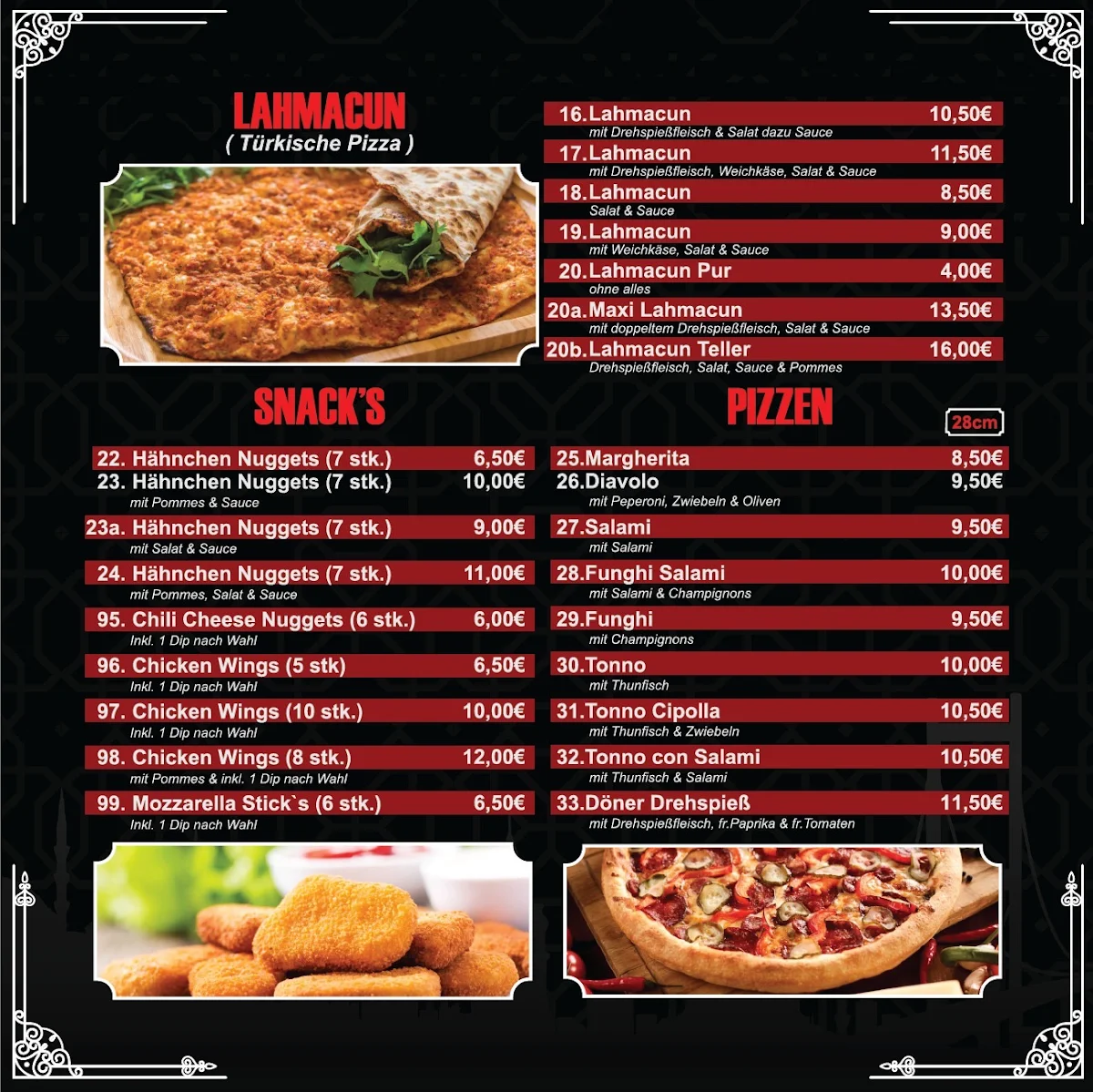 Speisekarte, Istanbul Döner Pizza