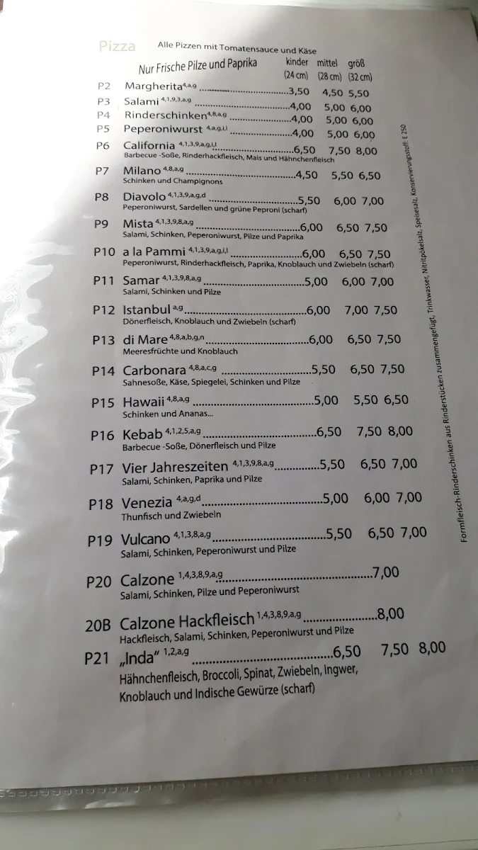 Speisekarte, Pizza eck bei Pammi Rüdesheim am Rhein