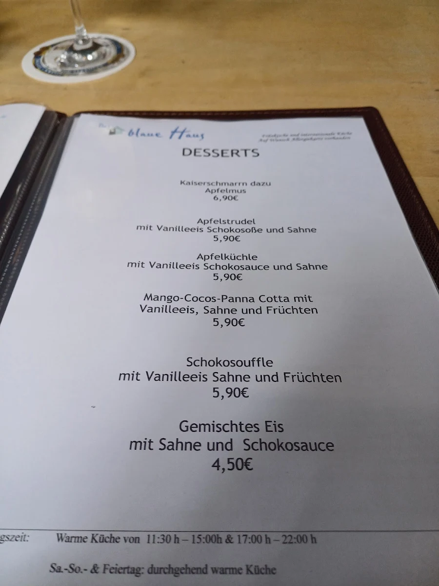Speisekarte, Das blaue Haus - Restaurant