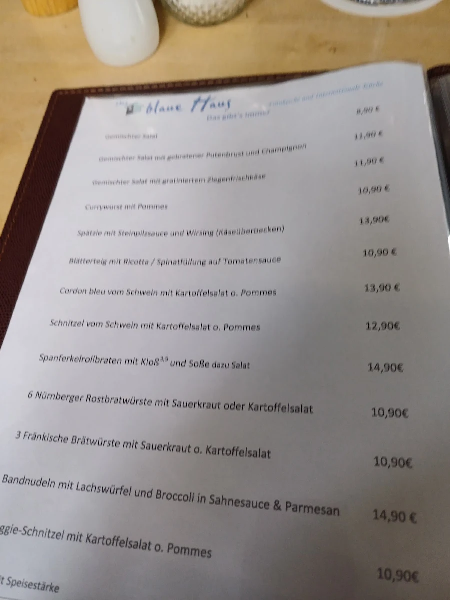 Speisekarte, Das blaue Haus - Restaurant