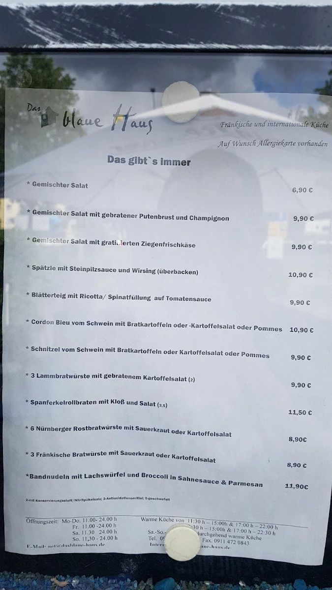 Speisekarte, Das blaue Haus - Restaurant