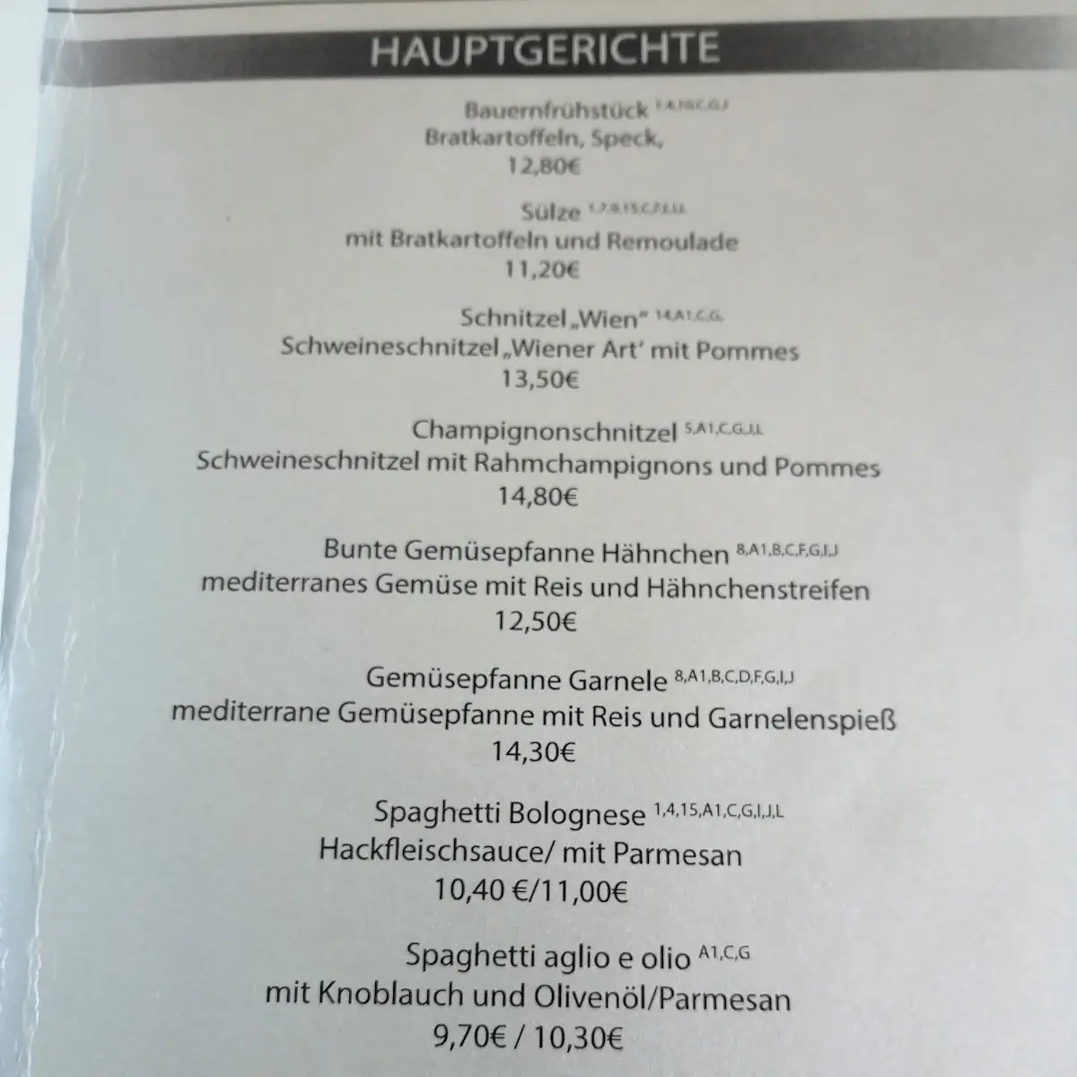 Speisekarte, Aquamaehlis