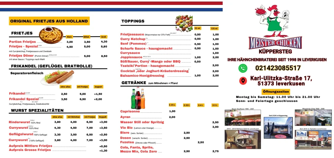 Speisekarte, Meister Chicken Opladen