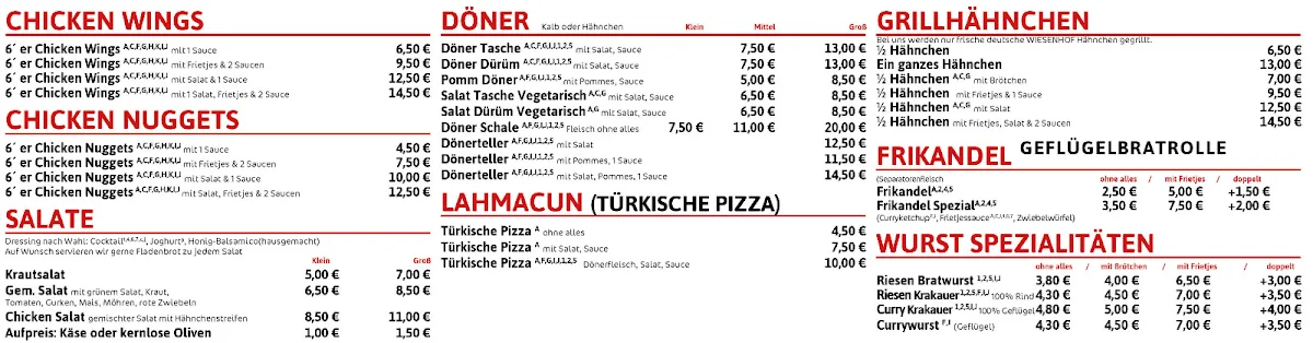 Speisekarte, Meister Chicken Opladen