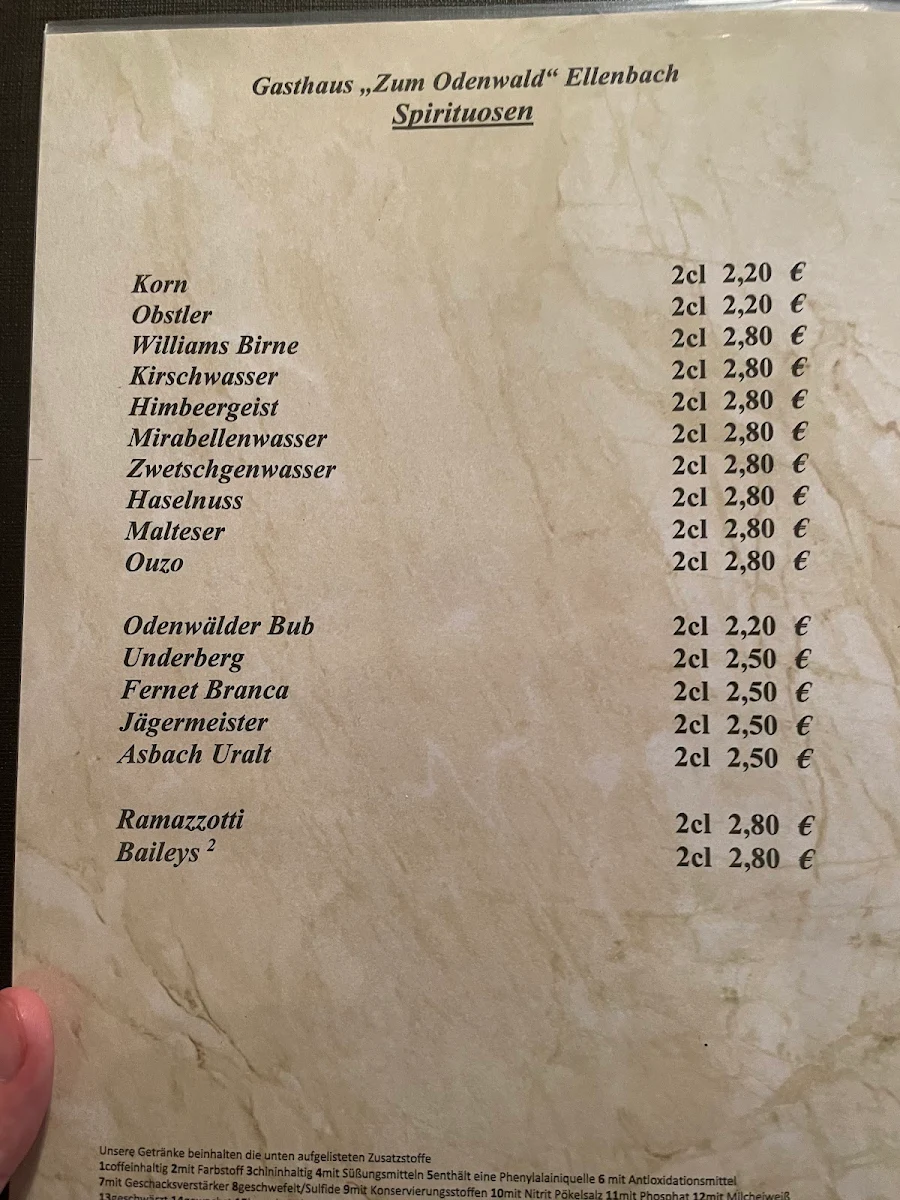 Speisekarte, Gasthaus "Zum Odenwald" Ellenbach