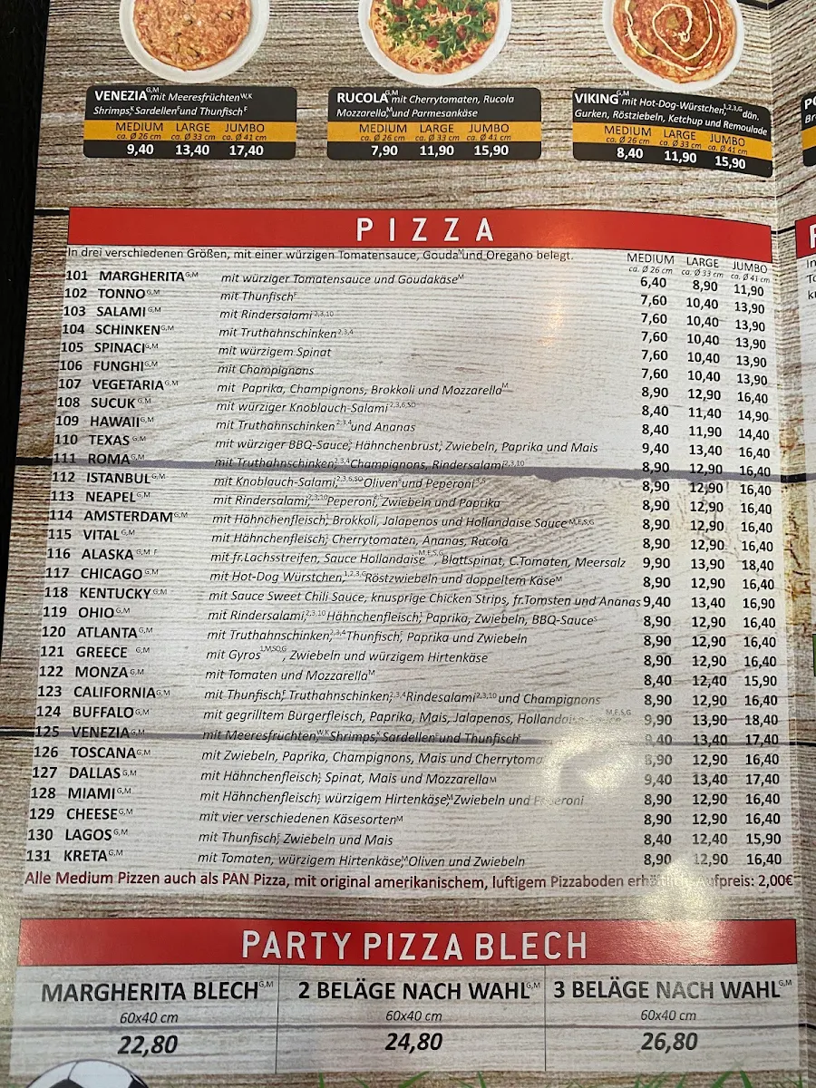 Speisekarte, Pizza Profi Düsseldorf