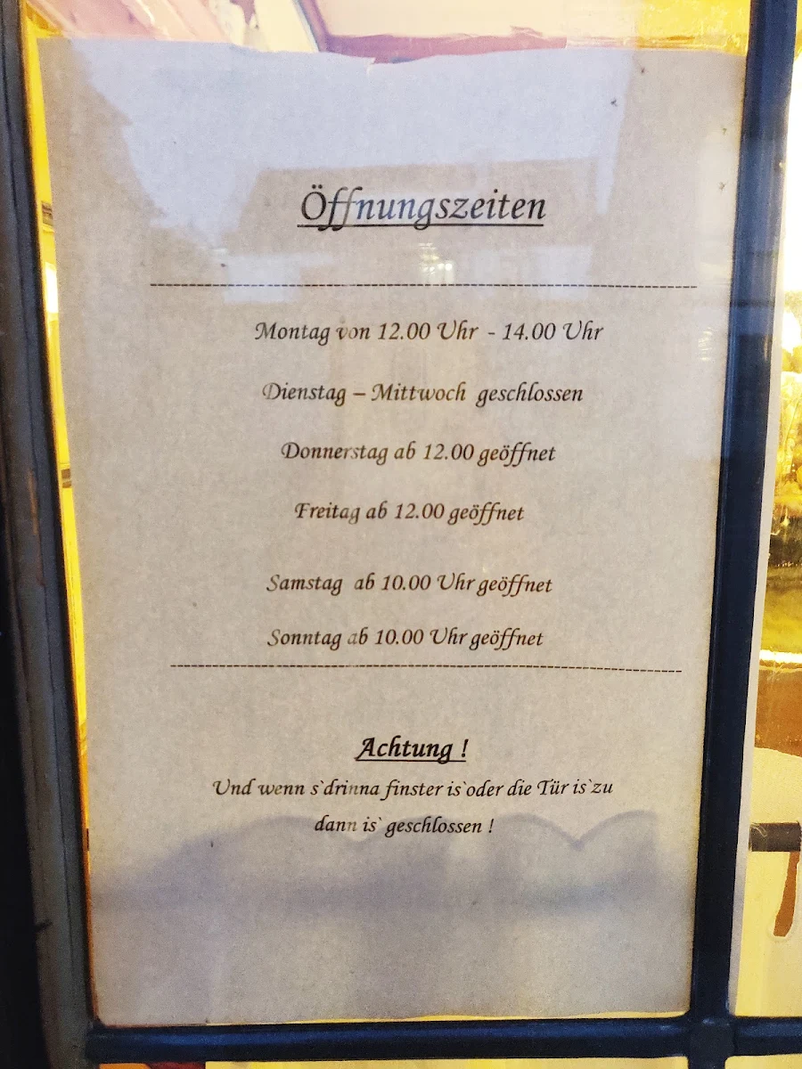 Speisekarte, Gaststätte Achhörnla