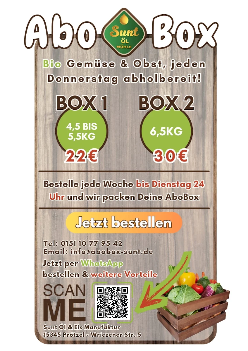 Speisekarte, Sunt - Öl & Eis Manufaktur