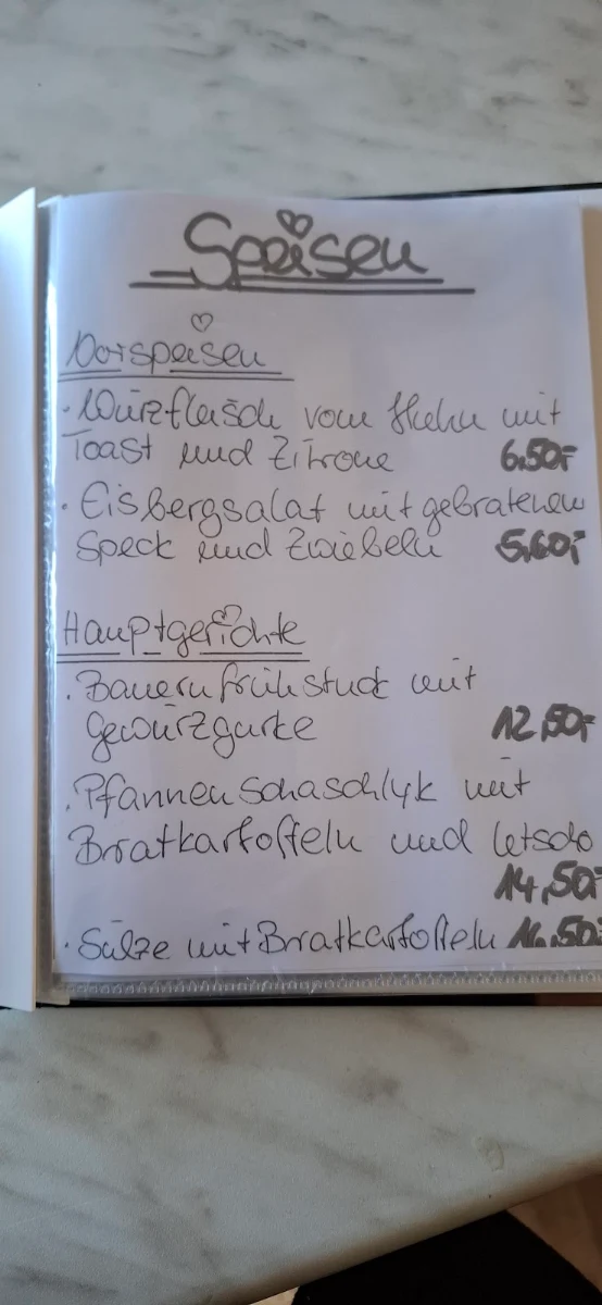 Speisekarte, Gaststätte Grünes Eck