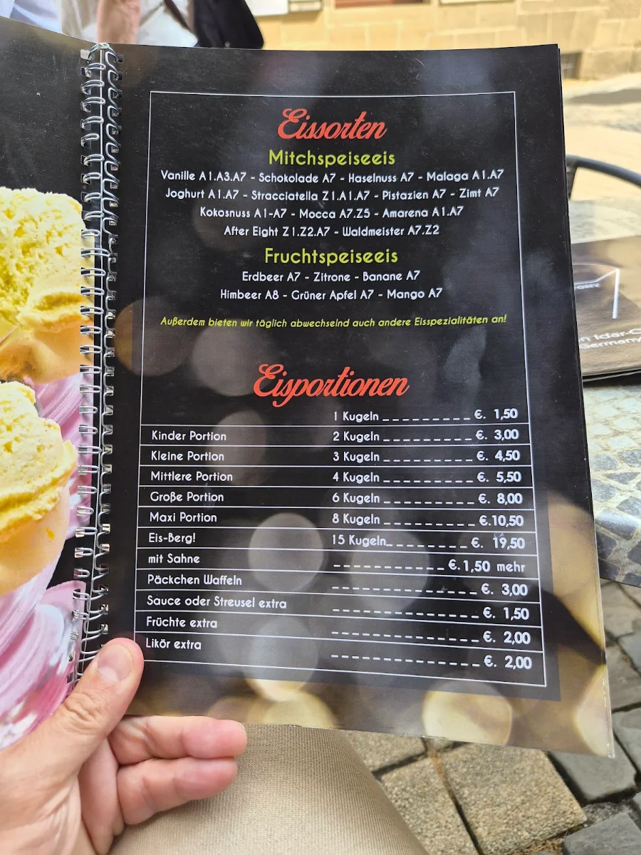 Speisekarte, Eiscafé Tony