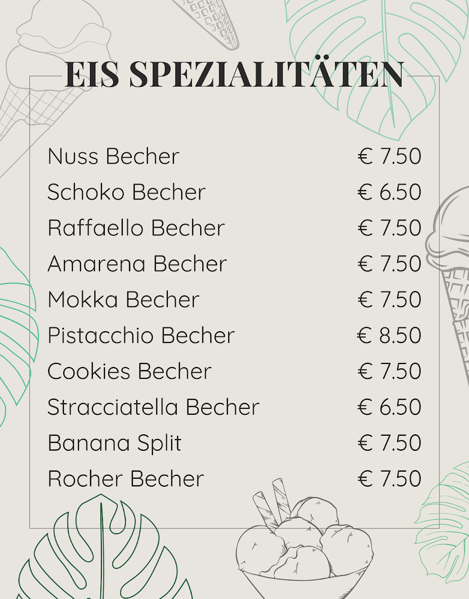 Speisekarte, Eiscafé Carmen