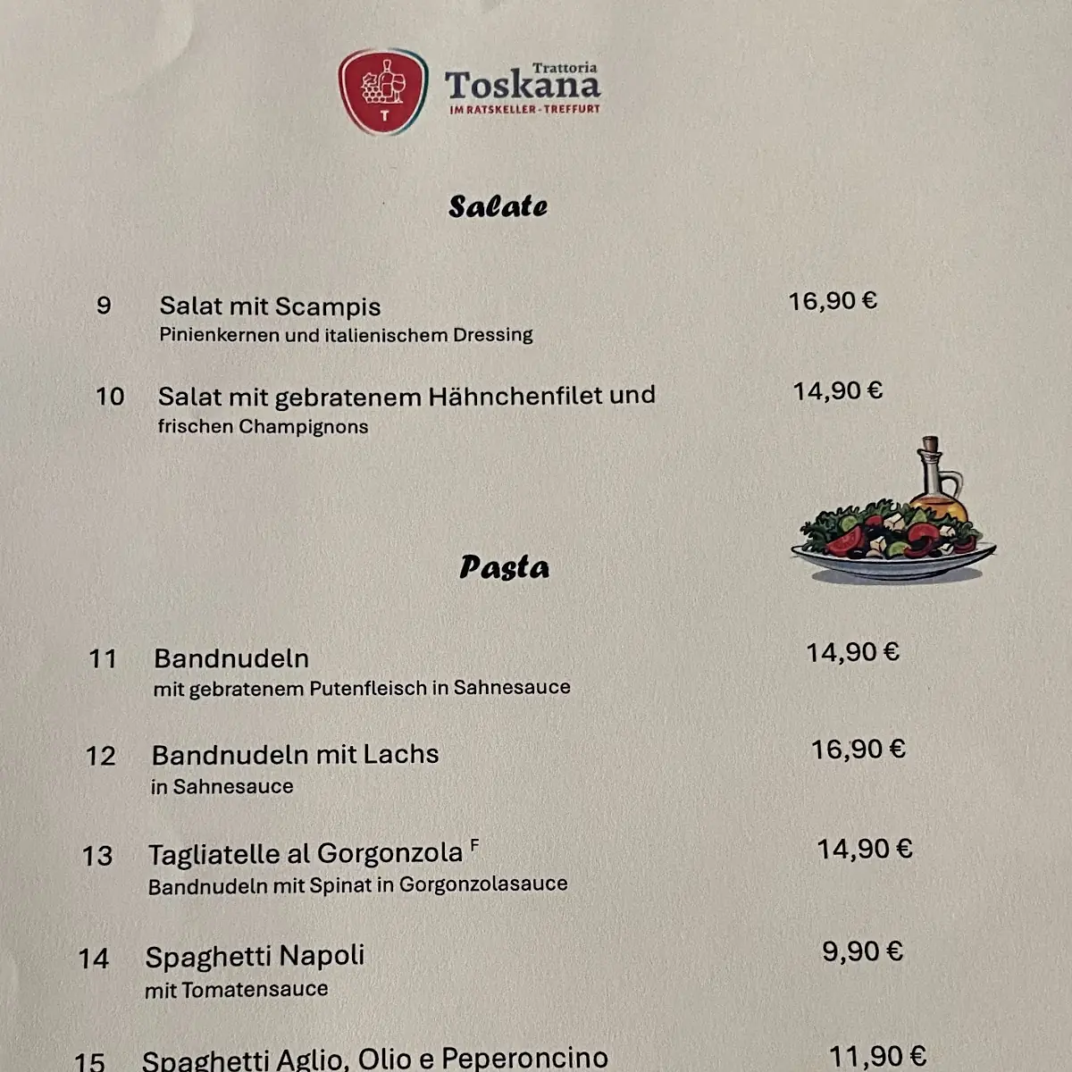 Speisekarte, Trattoria Toskana