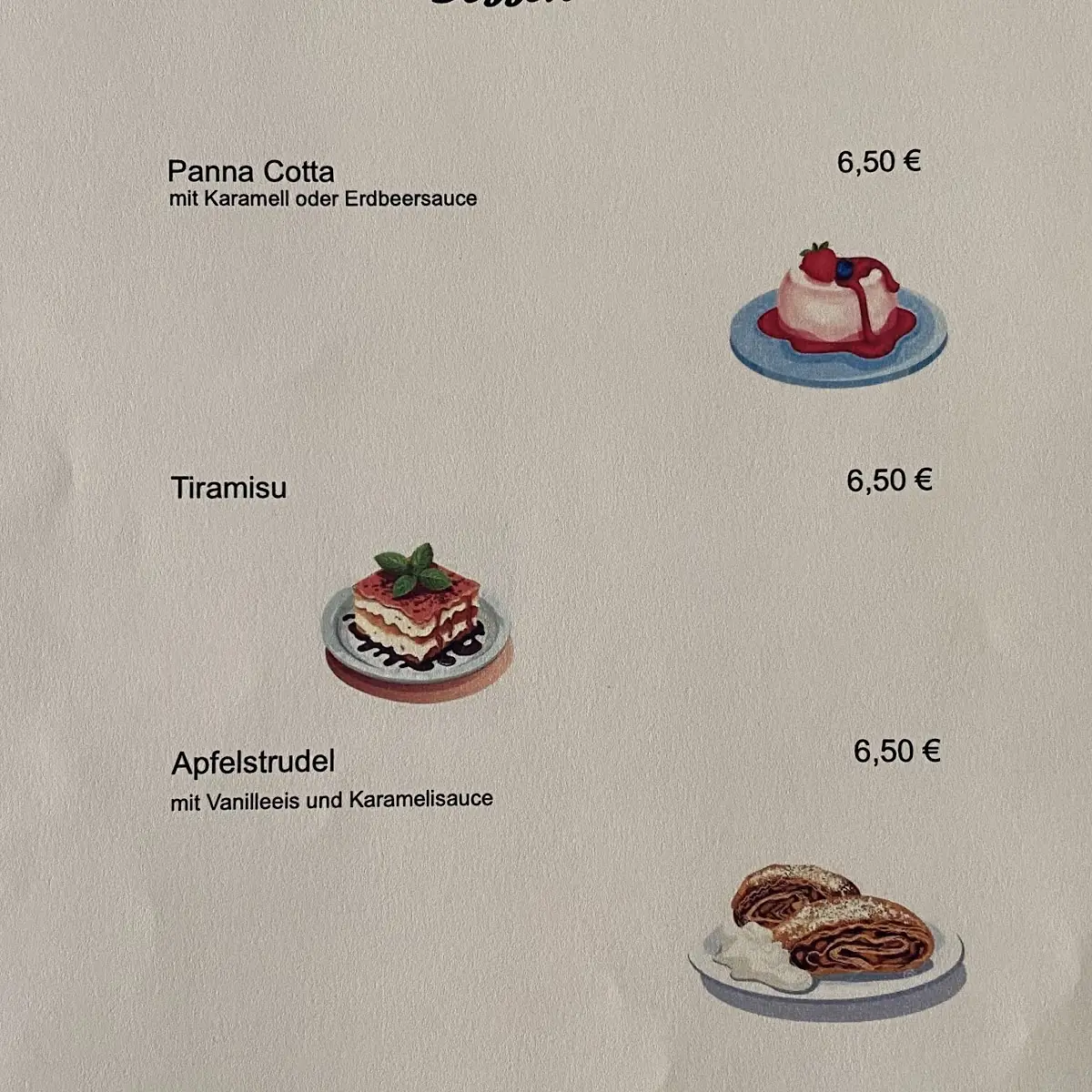 Speisekarte, Trattoria Toskana