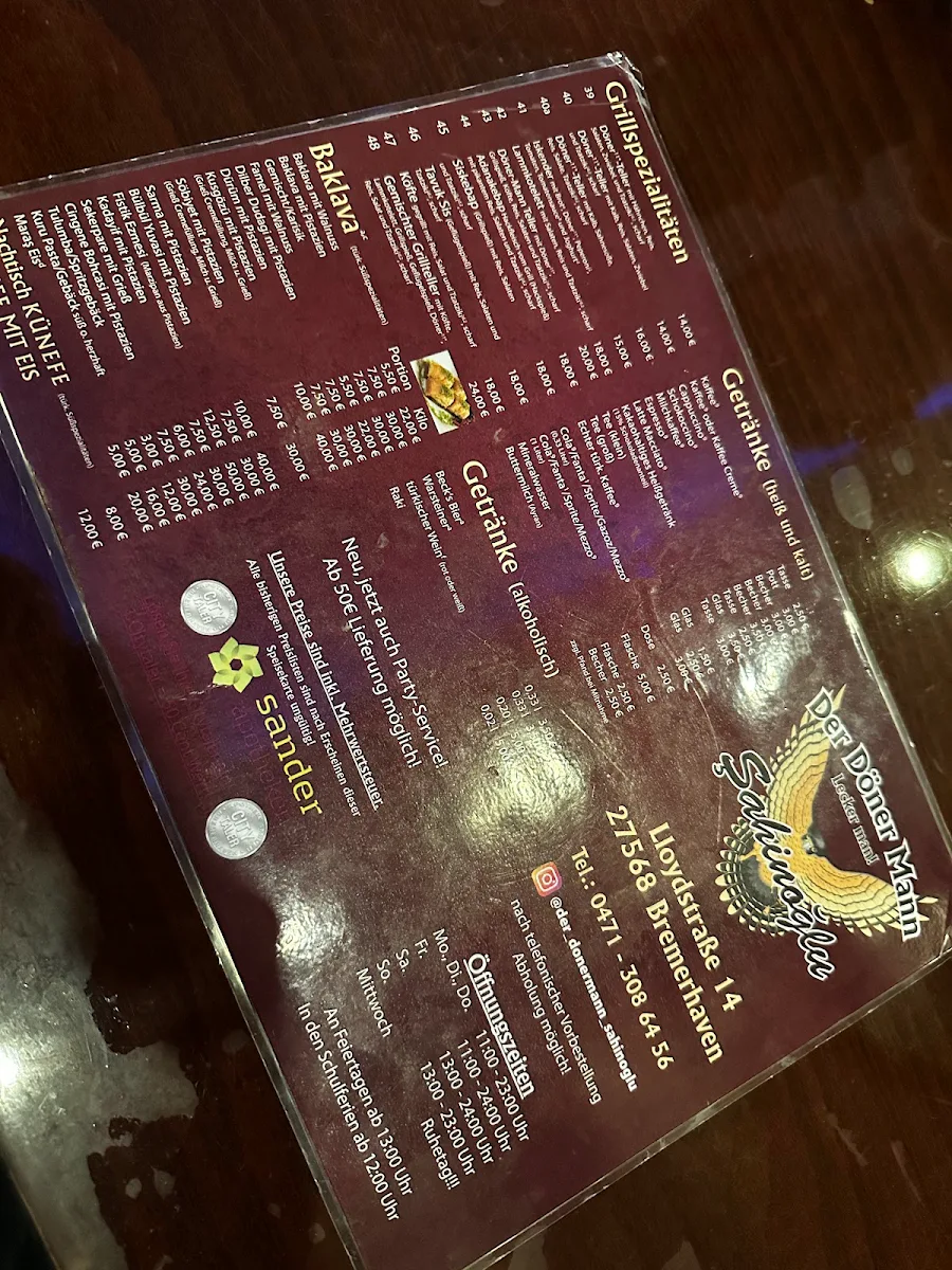 Speisekarte, Der Döner Mann Sahinoglu‎