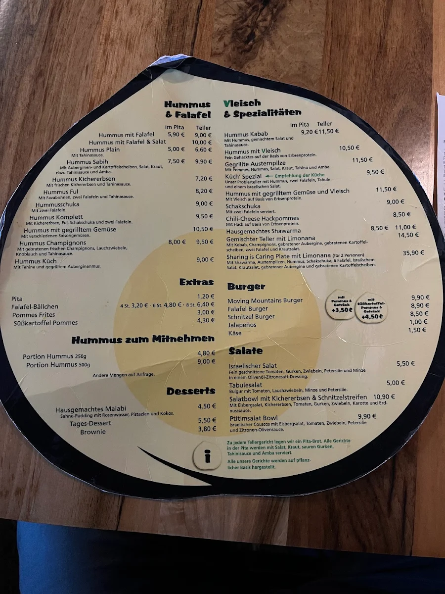 Speisekarte, Hummus Küch'