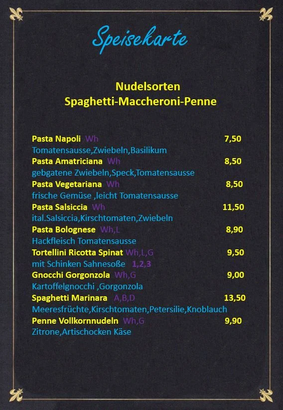 Speisekarte, Feinkost da Patrizia