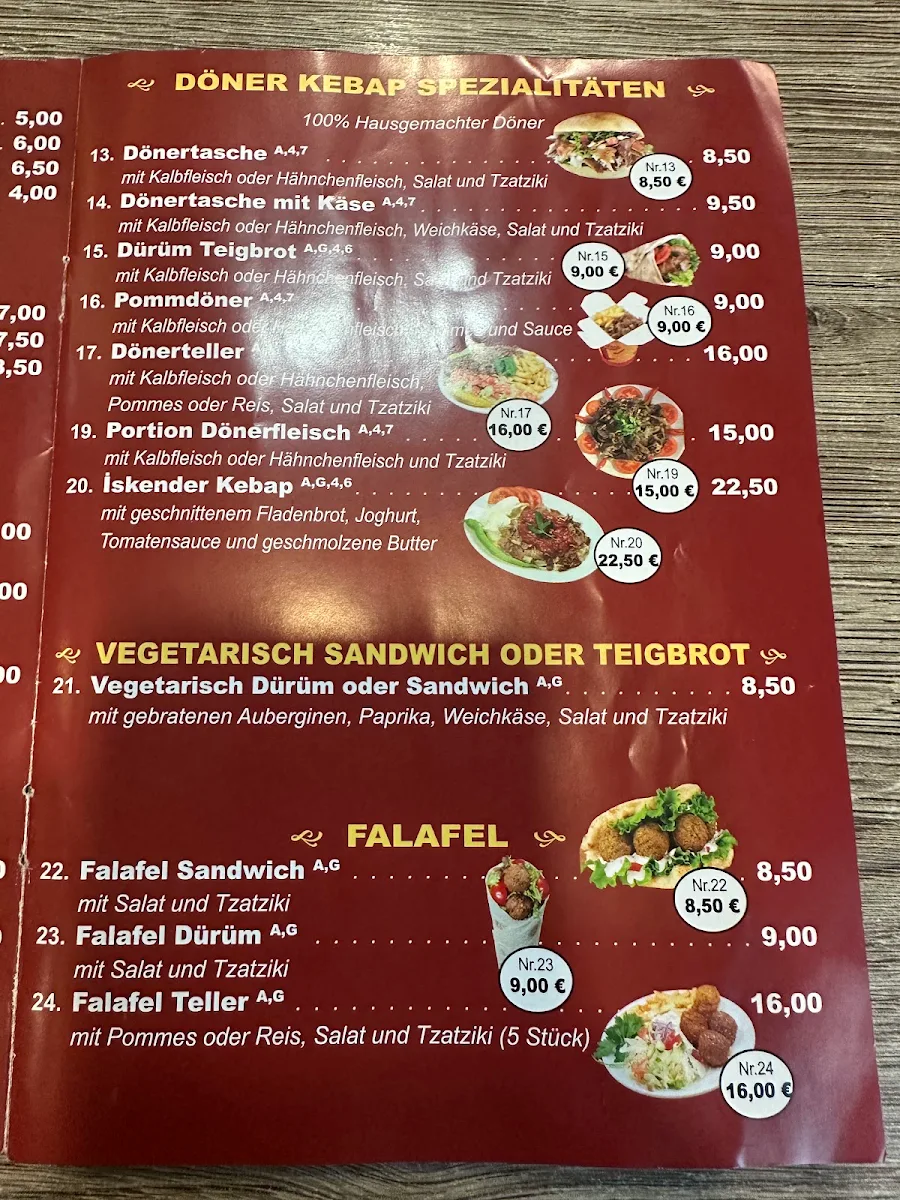Speisekarte, Istanbul Restaurant