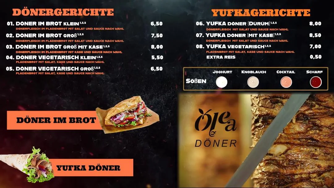Speisekarte, Olea Döner im Kaufland