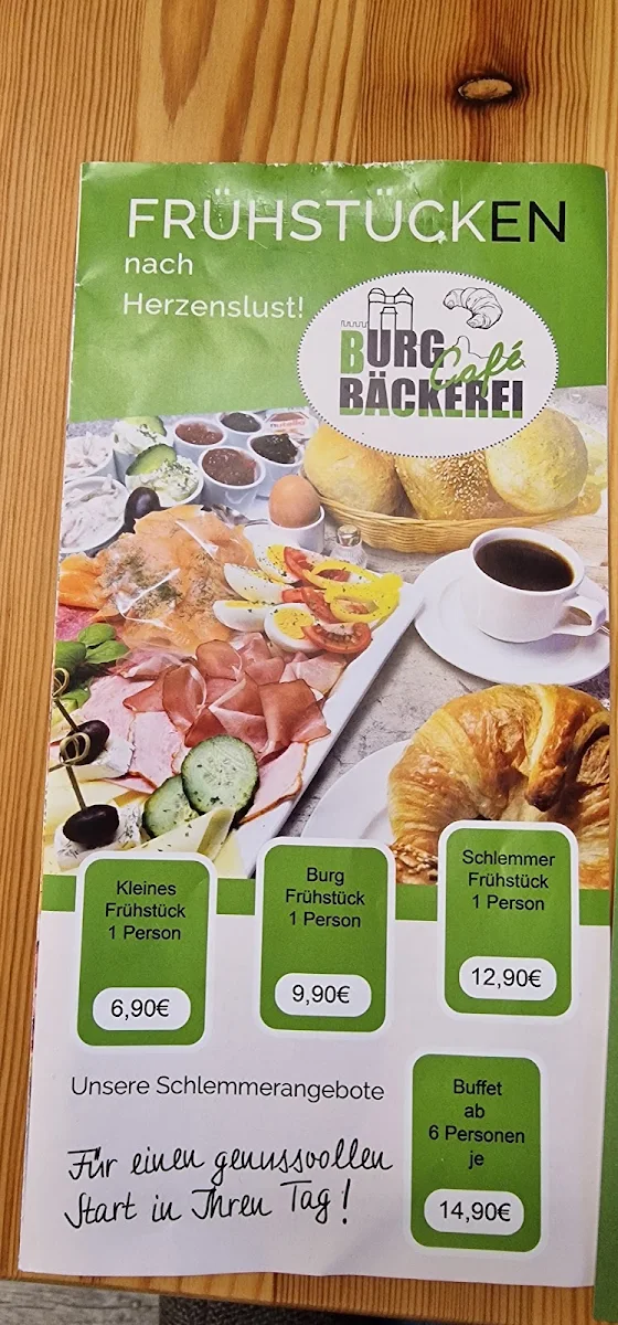 Speisekarte, Burg-Bäckerei & Café