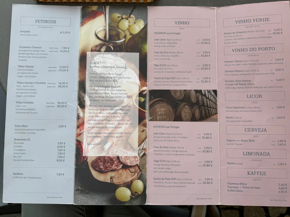 Speisekarte, Bistro Lisboa