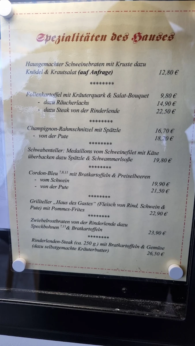 Speisekarte, Bayrische Stube im Haus des Gastes