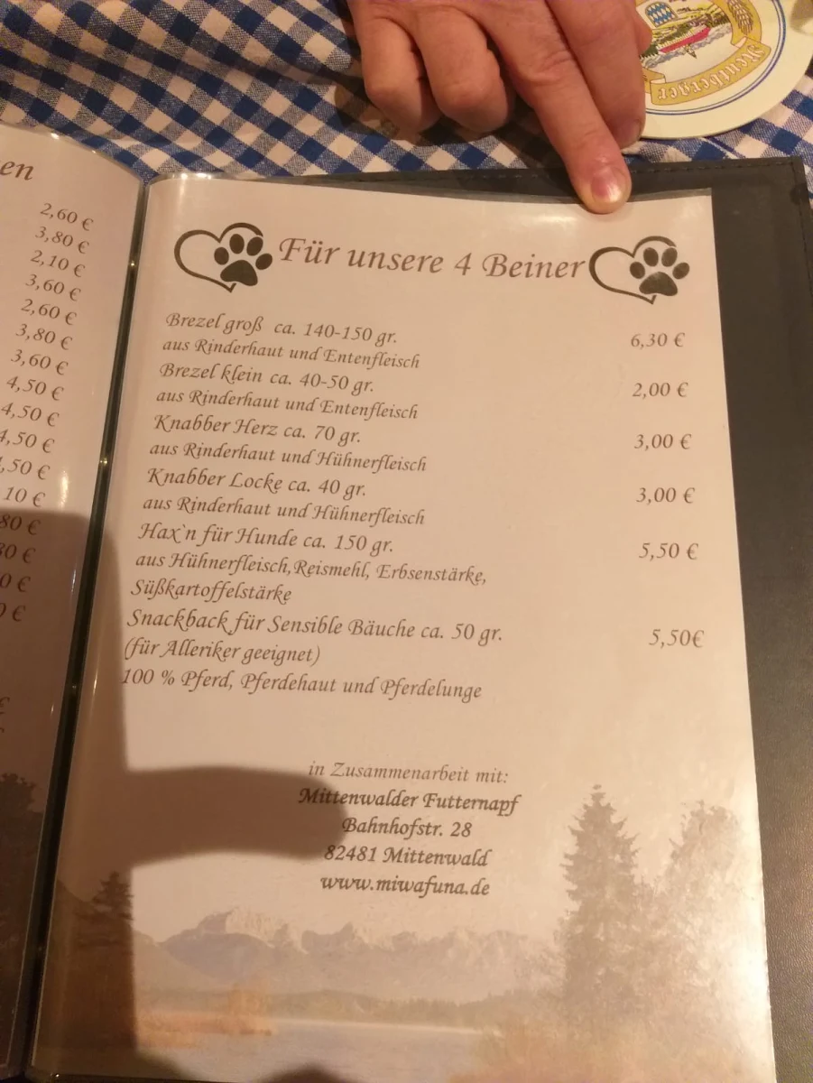 Speisekarte, Bayrische Stube im Haus des Gastes