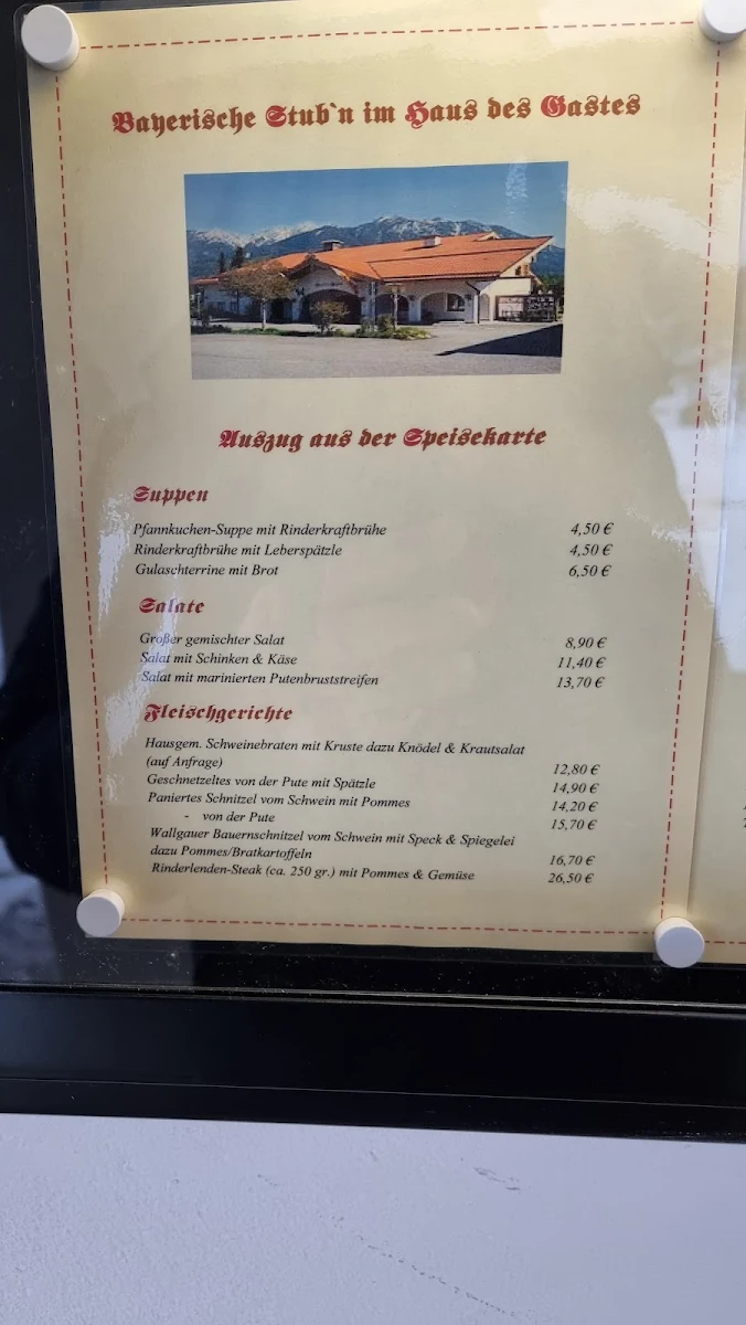 Speisekarte, Bayrische Stube im Haus des Gastes