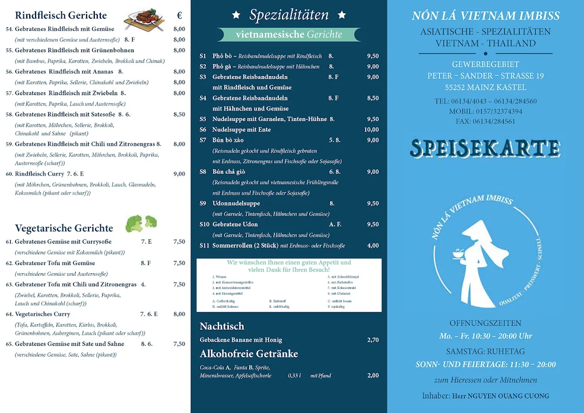 Speisekarte, Non La Vietnam Imbiss