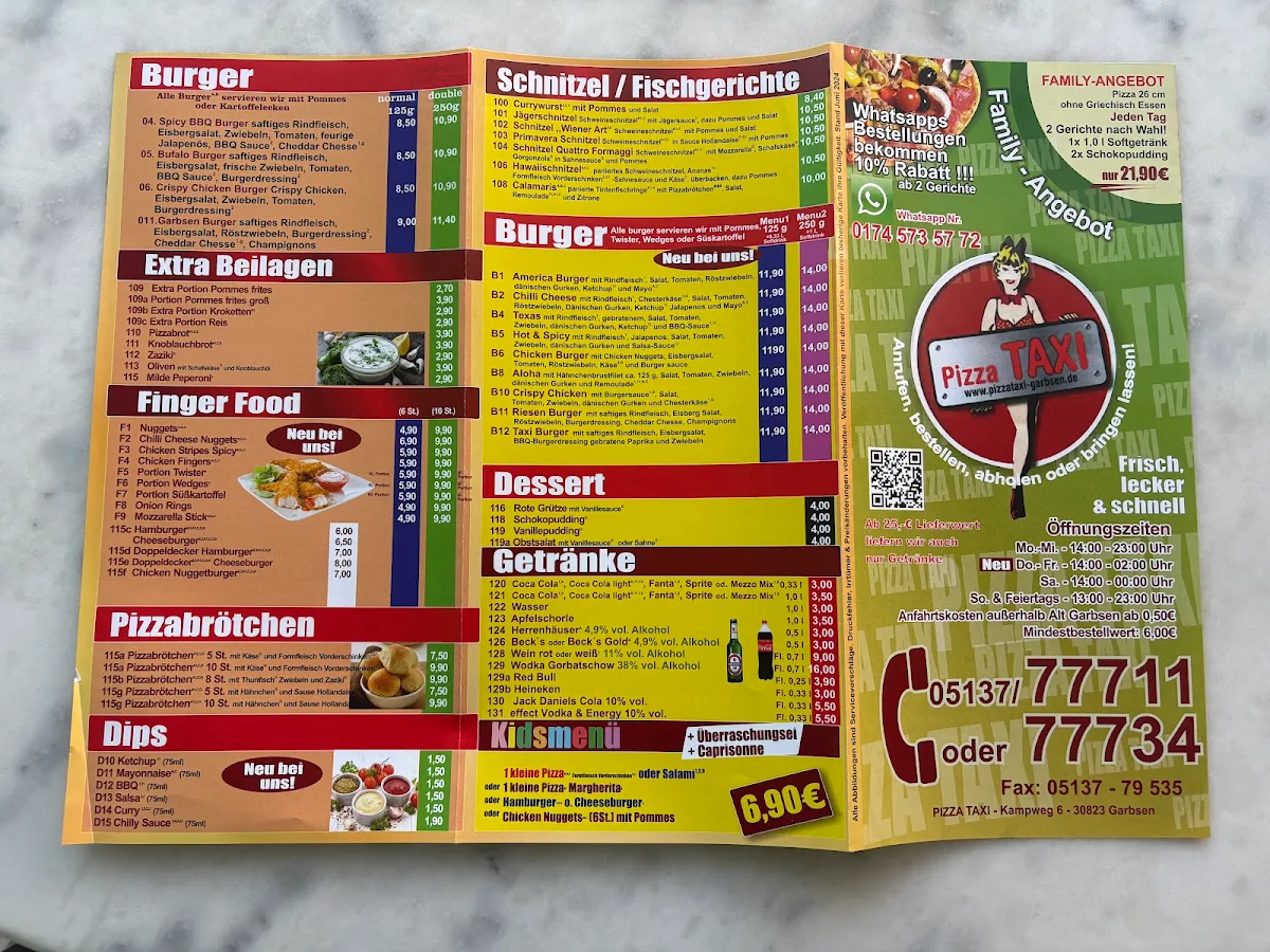 Speisekarte, pizza taxi garbsen