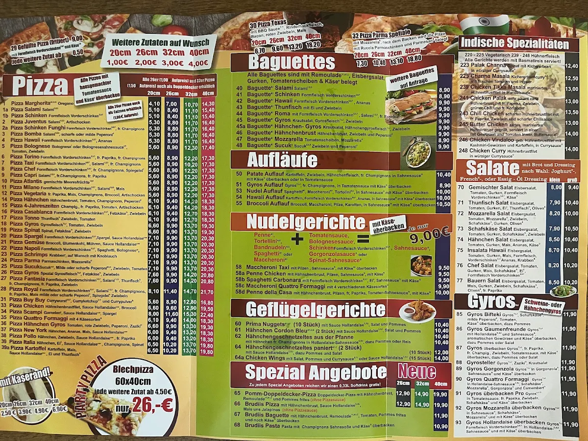 Speisekarte, pizza taxi garbsen