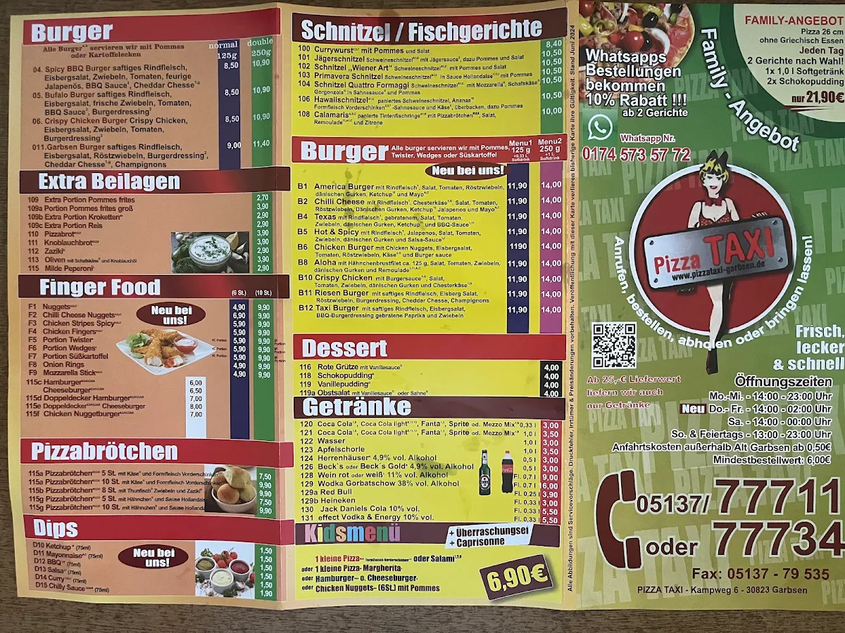 Speisekarte, pizza taxi garbsen